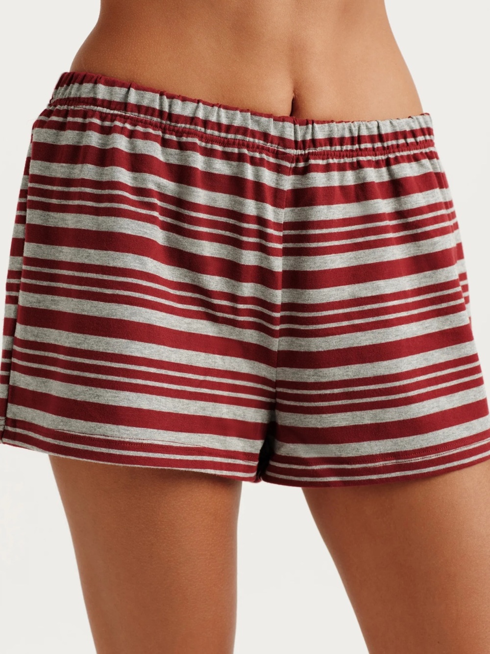 NWT SET Active XS Heavy Cotton Easy Stripe Short Sepia Red Grey Stripes Comfy